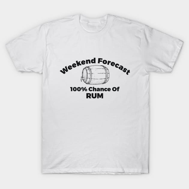 Weekend Forecast 100% Chance Of Rum Alcohol Joke T-Shirt by RedYolk